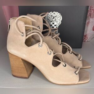 Vince Camuto Tan Lace-Up Heels with Chunky Heel